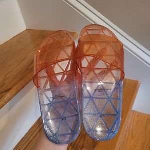 NEW Red & Blue Sparkle Jelly Slides Size 9/10
